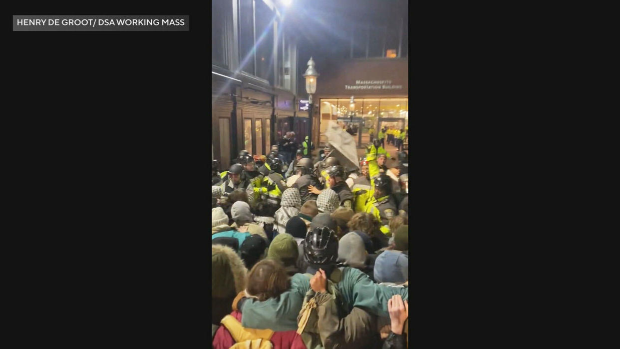 Boston Police cleared out Emerson College protesters on city property, April 25, 2024. / Credit: Henry De Groot - DSA Working Mass