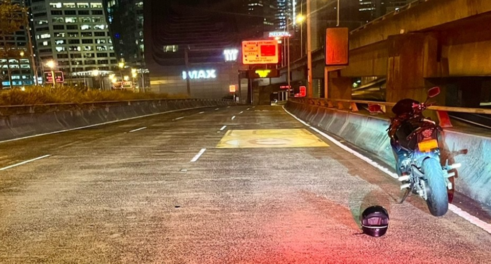 The motorbike after the driver was pulled over by police on Anzac Bridge, Pyrmont. 