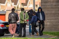 Migrants at the Grande-Synthe facility outside the northern French city of Dunkirk, on April 11, 2017