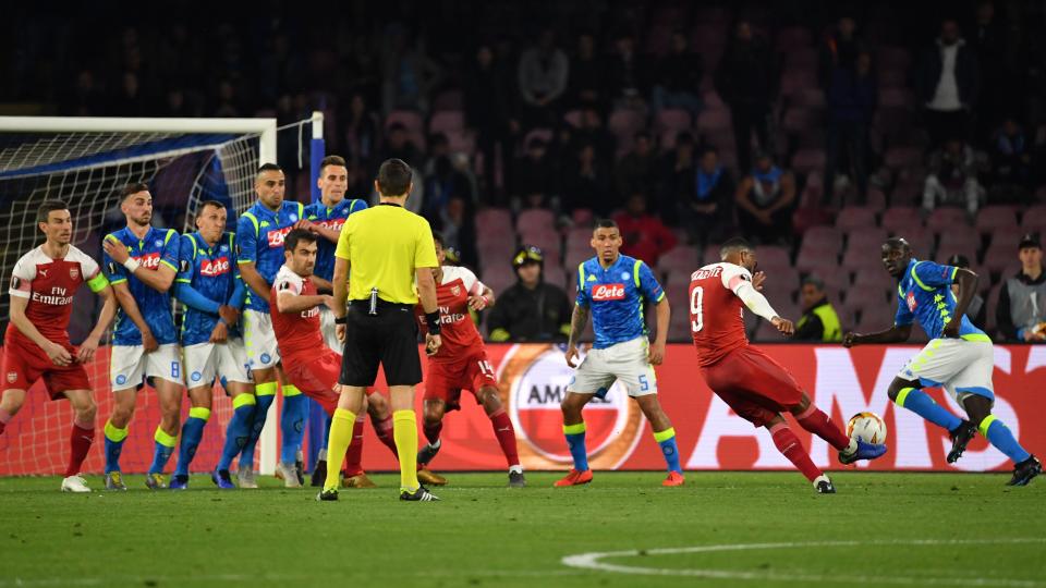 Lacazette bent in a free-kick from 25 yards out to give Arsenal a 3-0 aggregate lead