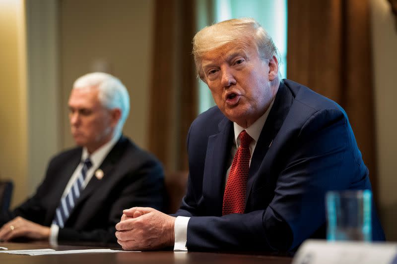 FILE PHOTO: U.S. President Donald Trump speaks during a meeting with supply chain distributors in the Cabinet Room of the White House