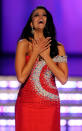 LAS VEGAS, NV - JANUARY 14: Laura Kaeppeler, Miss Wisconsin, sings during the talent competition during the 2012 Miss America Pageant at the Planet Hollywood Resort & Casino January 14, 2012 in Las Vegas, Nevada. Kaeppeler went on to be crowned the new Miss America. (Photo by Ethan Miller/Getty Images)