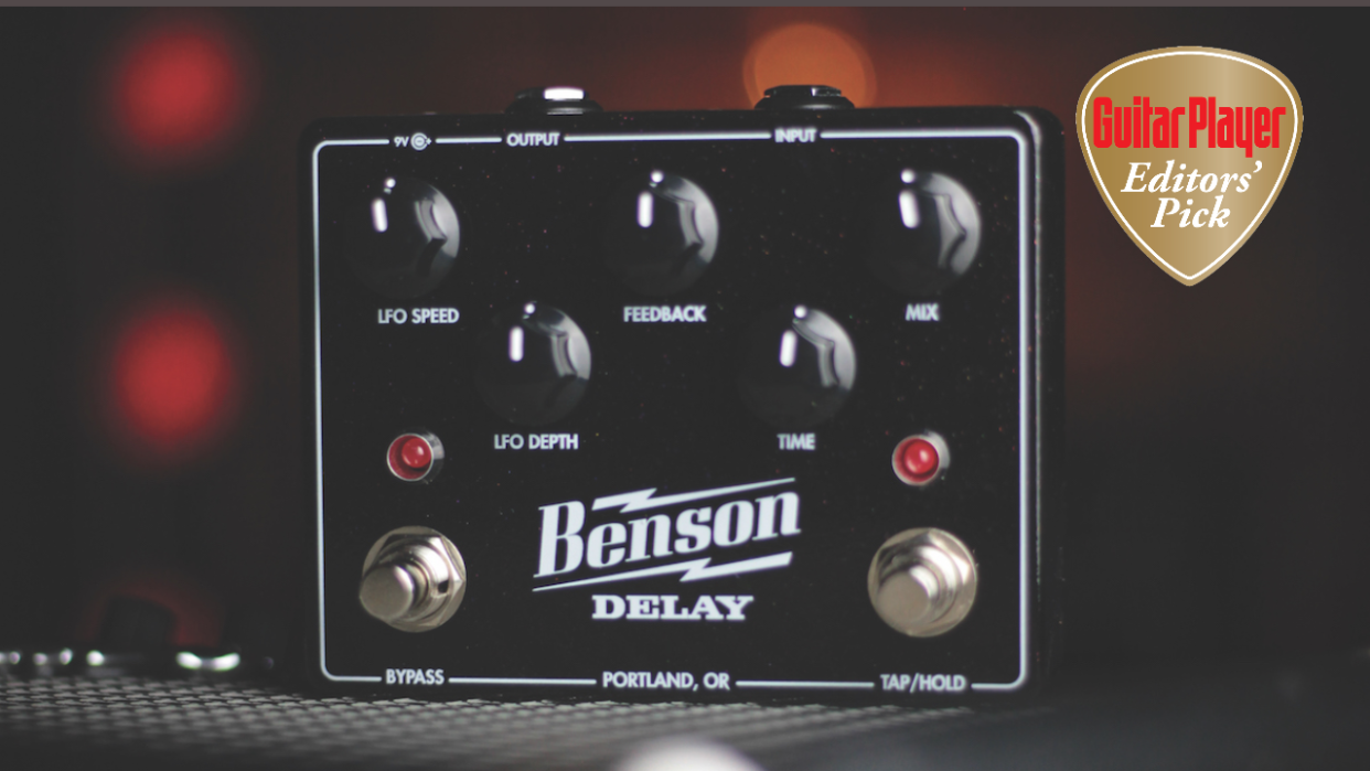  A Benson Delay effects foot pedal for an electric guitar. 