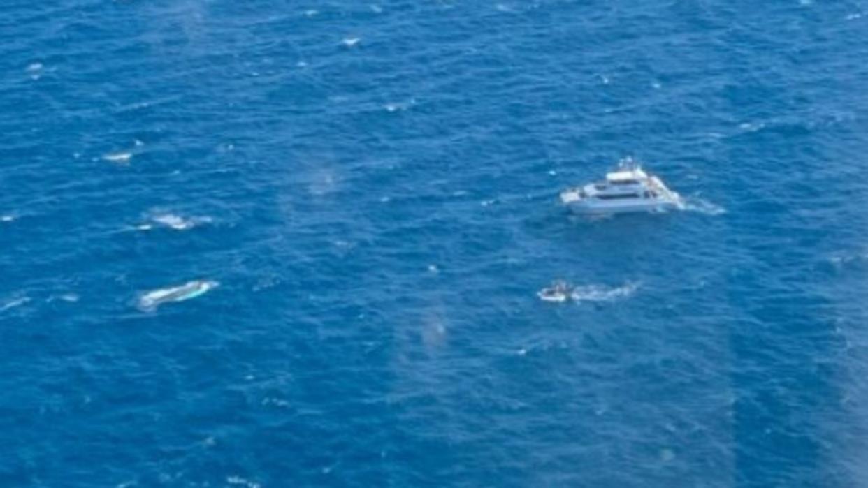 A father and son have been rescued from an overturned yacht near Bundaberg. Picture: LifeFlight