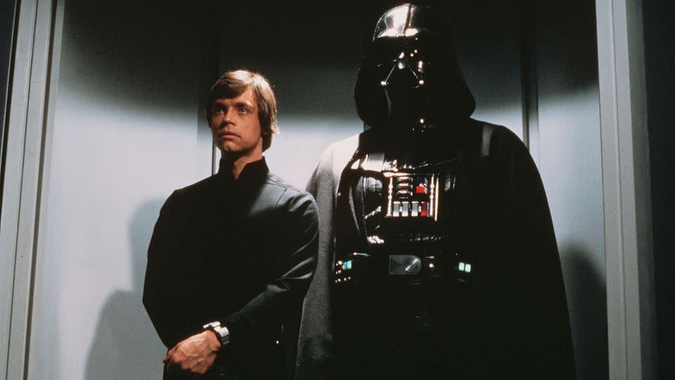 Luke Skywalker (left, portrayed by Mark Hamill) has to cope with Darth Vader (David Prowse, with the voice of James Earl Jones) as a father, here in the 1983 film “Star Wars: Episode VI — Return of the Jedi.” - Albert Clarke/Lucasfilm/20th Century Fox/Shutterstock