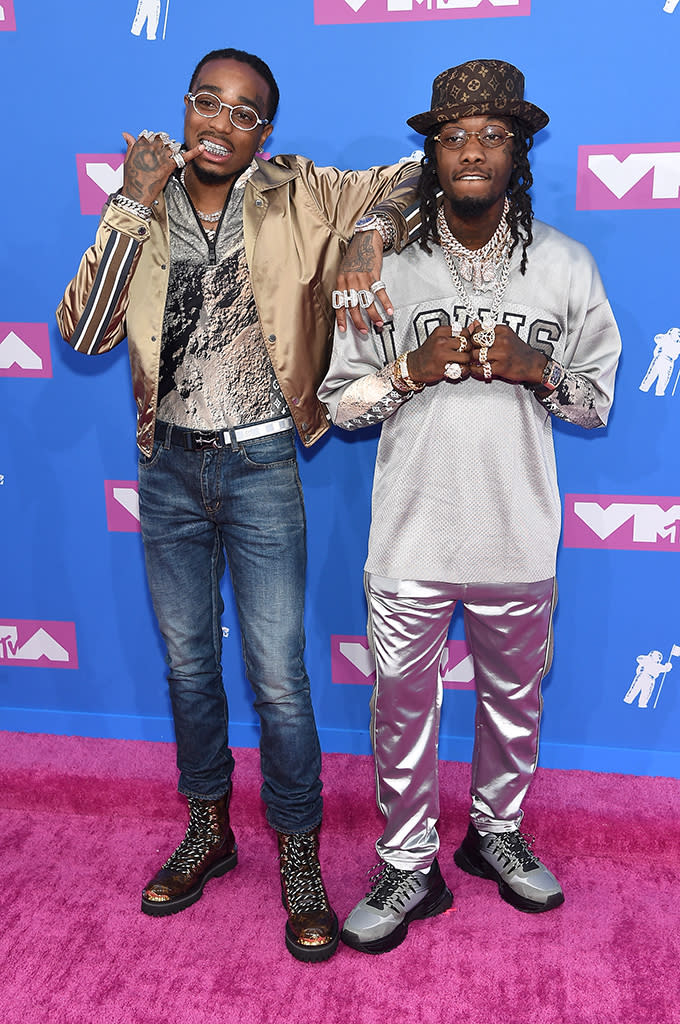 <p>Quavo and Offset of Migos attend the 2018 MTV Video Music Awards at Radio City Music Hall on August 20, 2018 in New York City. (Photo: Jamie McCarthy/Getty Images) </p>