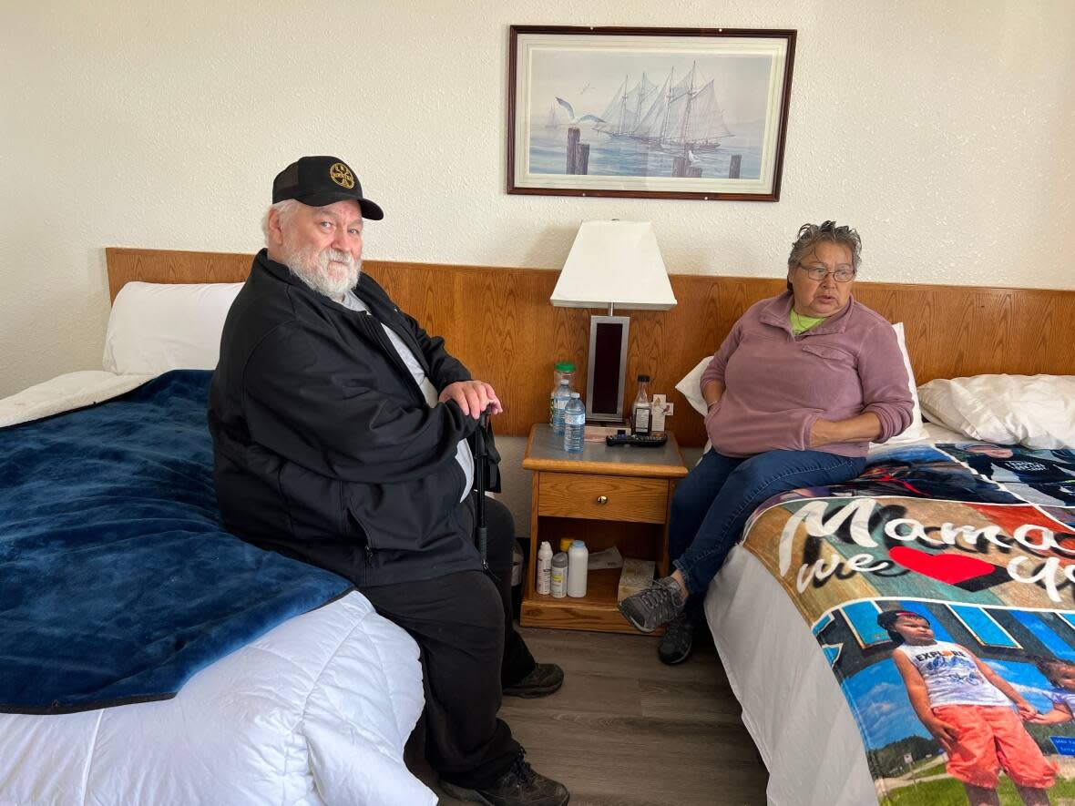 James and Carol Dixon lost their home in the wildfire that tore through the Kátł'odeeche First Nation reserve last month.  (Carla Ulrich/CBC - image credit)