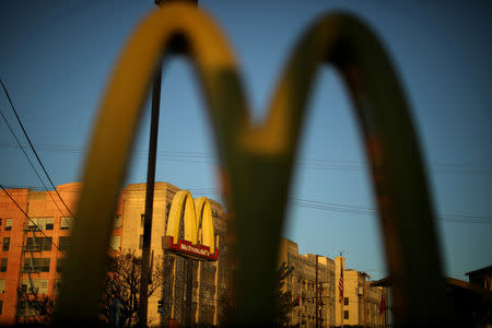 FILE PHOTO: The logo of a McDonald's Corp restaurant is seen in Los Angeles, California, U.S. October 24, 2017. REUTERS/Lucy Nicholson