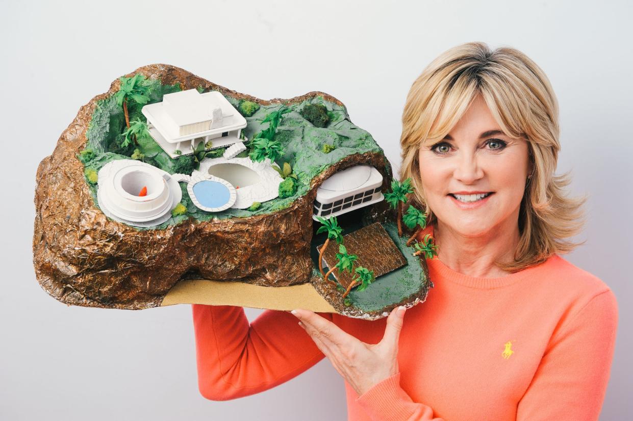 Anthea Turner with the original Blue Peter Tracy Island model. (Shutterstock)