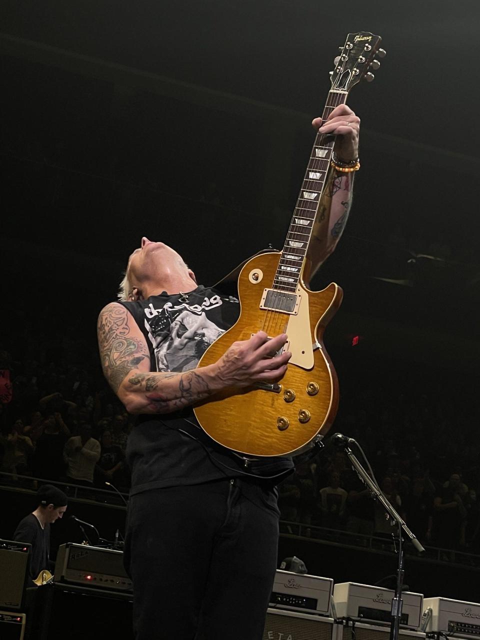 Pearl Jam lead guitarist Mike McCready performs during the band's second of two Austin concerts on Tuesday night at Moody Center. The show concluded a nine-concert mini-tour that ended the group's Gigaton tour.