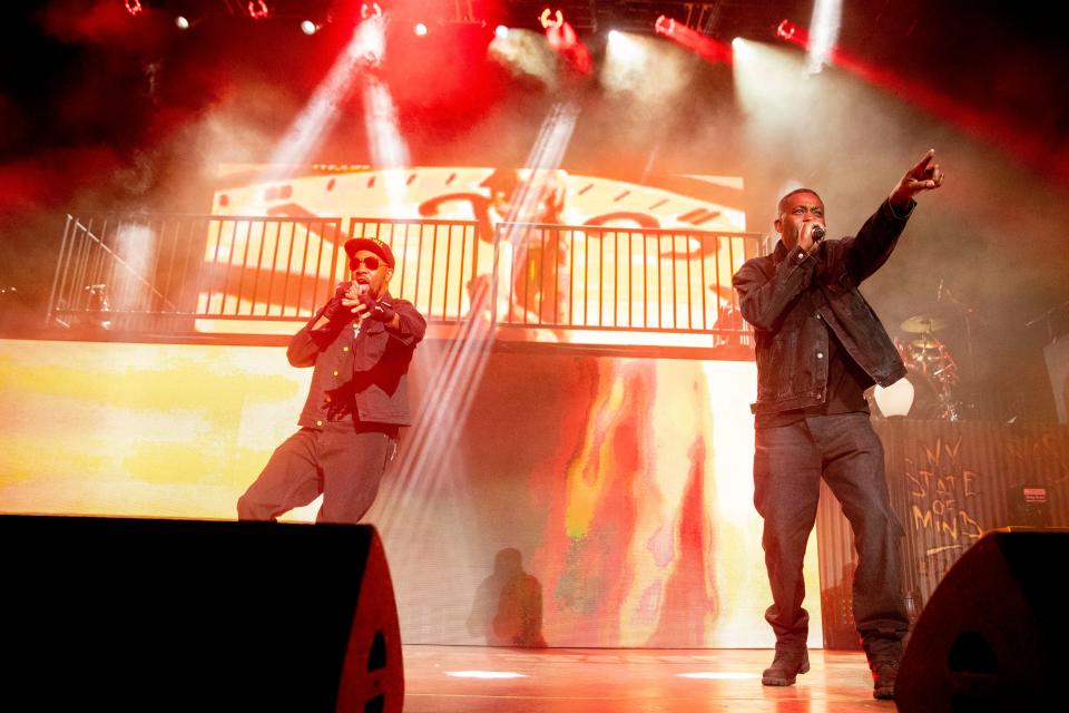 RZA (left) and GZA of Wu-Tang Clan perform Thursday, Sept. 1, 2022, during the N.Y. State of Mind tour at Ruoff Music Center in Noblesville.