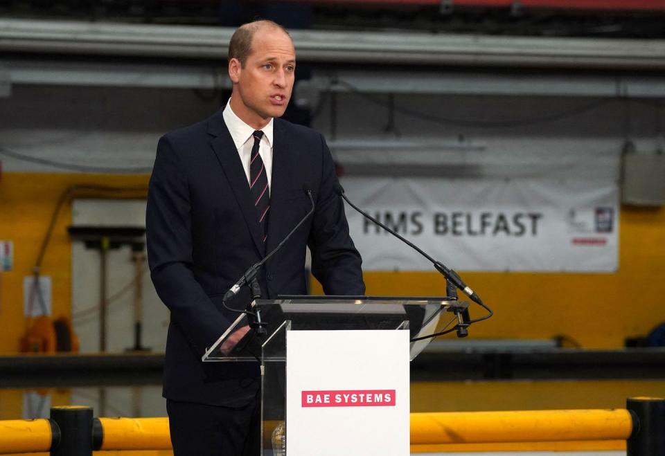 Prince William Honors Warship Construction Workers at the BAE Systems Shipyard in Glasgow