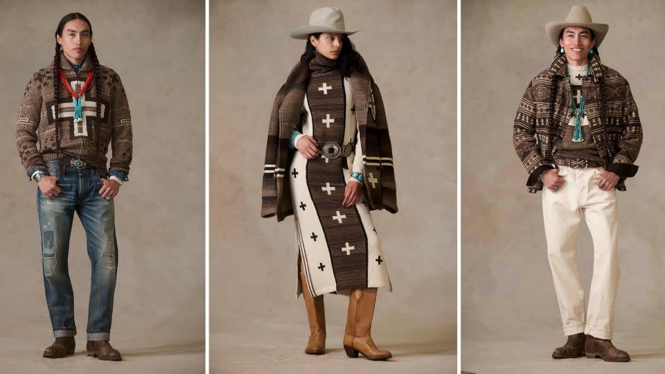 Glasses' first collection pays homage to Diné elders through elevated separates, like lush marigold and orange bronze velvet blouses, adorned with delicate puff shoulders and silver concho buttons. “Our grandmas are the true style icon of the Navajo Nation," she said. - Courtesy Ralph Lauren