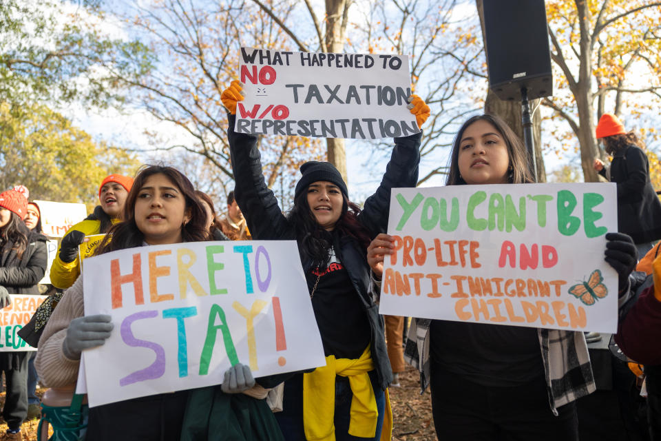 Pro-DACA protestors hold a march outside of the U.S. Capitol Building calling for a pathway to citizenship on November 17th, 2022 in Washington, DC. / Credit: Nathan Posner/Anadolu Agency via Getty Images