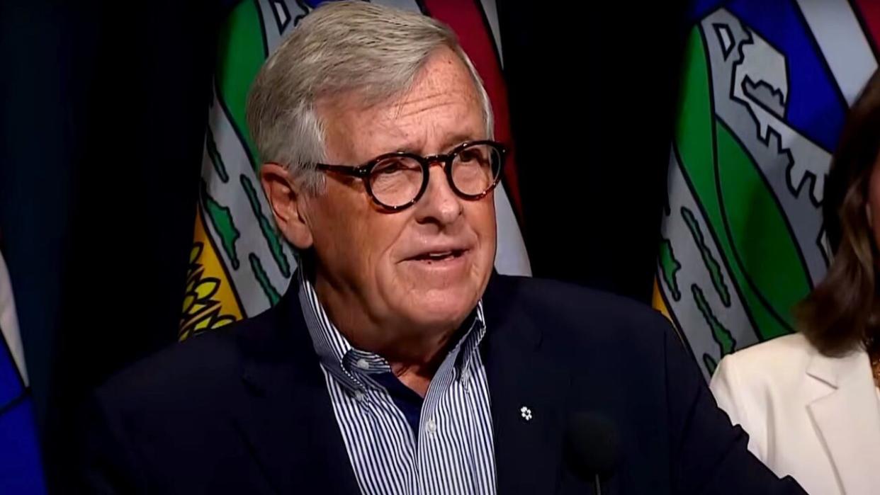Jim Dinning, chair of the Alberta Pension Plan Report Engagement Panel, spoke to host Kathleen Petty on CBC's West of Centre podcast Thursday about the ongoing consultation around the possibility of Alberta leaving the Canada Pension Plan. (CBC - image credit)