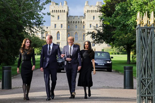 Chris Jackson - WPA Pool/Getty Kate Middleton, Prince William, Prince Harry and Meghan Markle step out together after Queen Elizabeth's death on Sept. 10, 2023