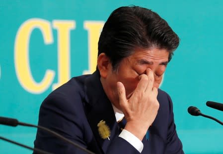 Japan's Prime Minister Shinzo Abe, who is also ruling Liberal Democratic Party leader, attends a debate session with other party leaders ahead of July 21 upper house election at the Japan National Press Club in Tokyo