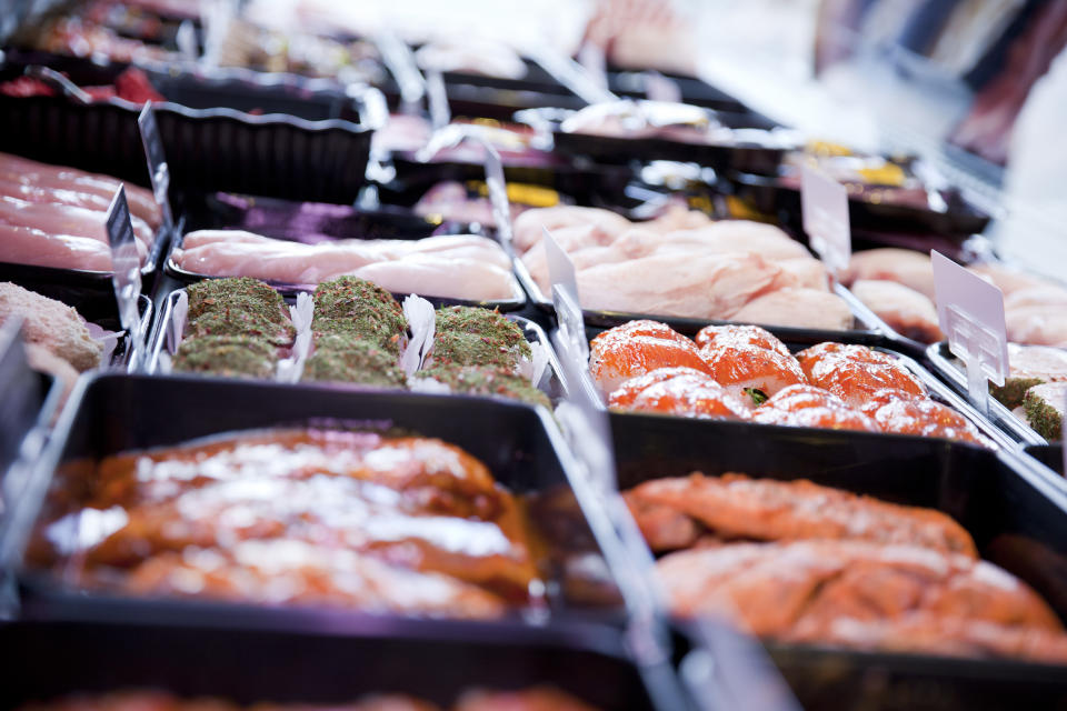 A file pic of a variety of meats in a fridge at a butcher's shop.