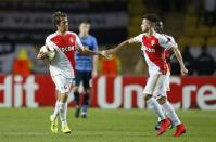 Football - AS Monaco v Tottenham Hotspur - UEFA Europa League Group Stage - Group J - Stade Louis II, Monaco - 1/10/15 Stephan El Shaarawy (R) celebrates with Fabio Coentrao after scoring the first goal for Monaco Action Images via Reuters / Andrew Couldridge Livepic
