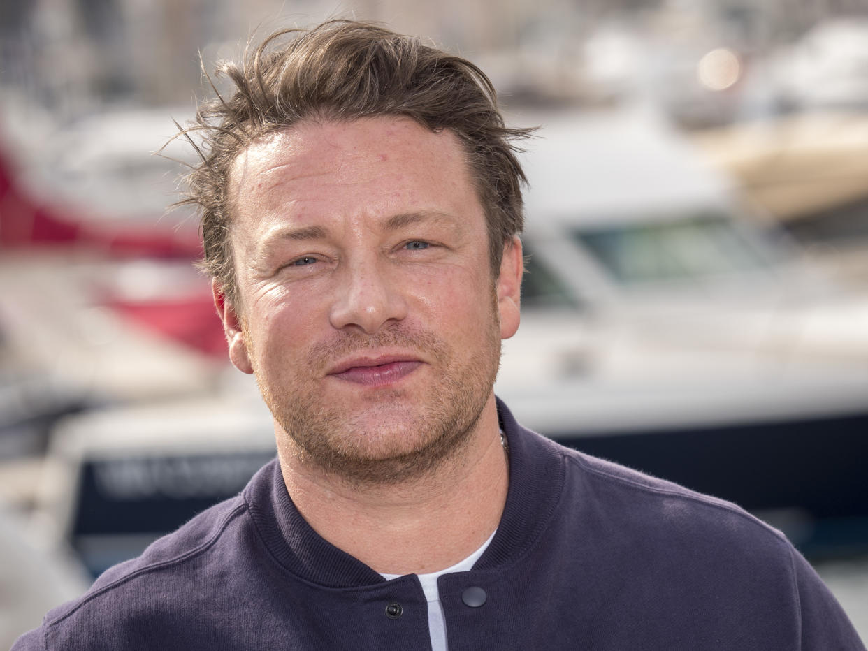 CANNES, FRANCE - OCTOBER 15: Jamie Oliver attend the Jamie Olivier photocall as part of the MIPCOM 2018 on October 15, 2018 in Cannes, France.  (Photo by Arnold Jerocki/Getty Images)