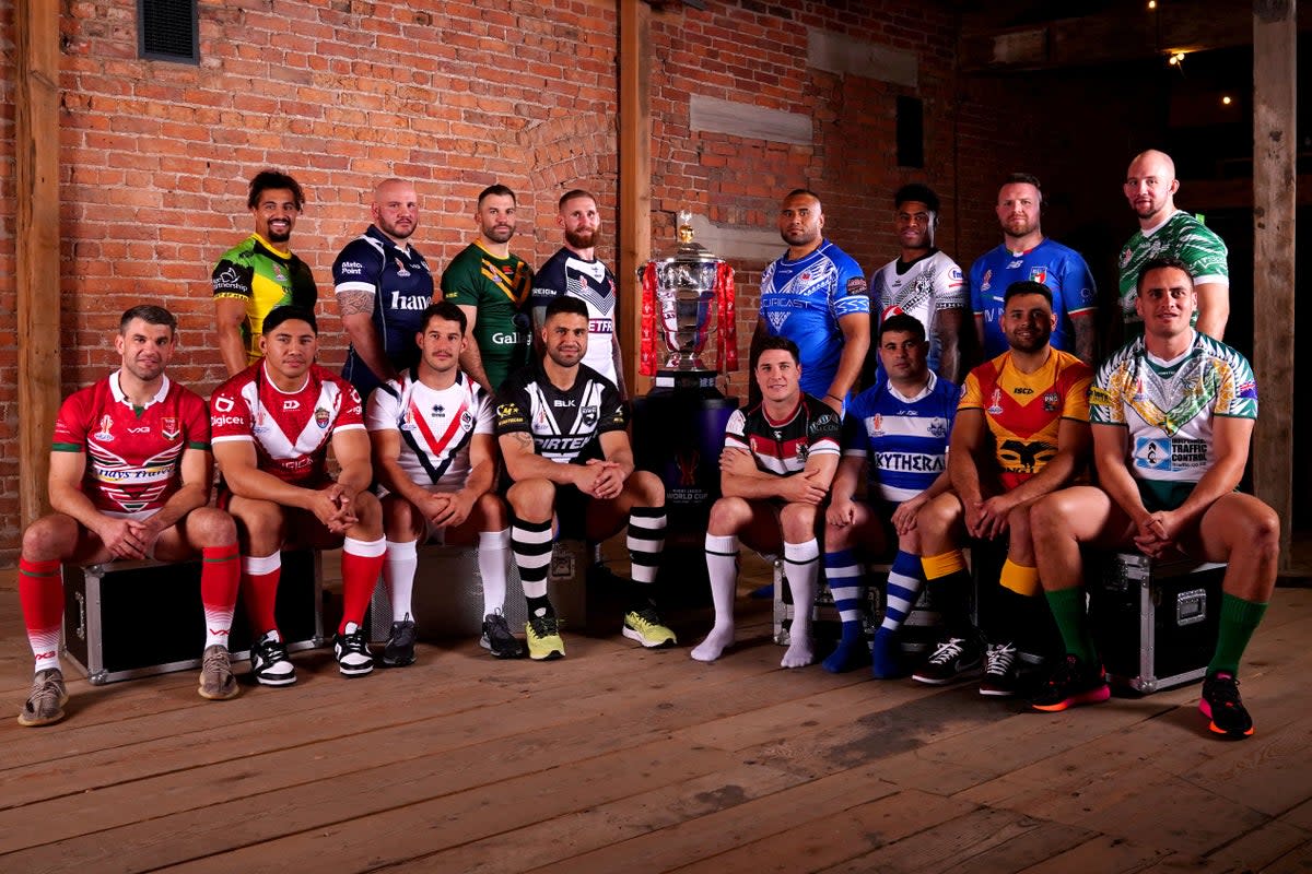 Captains of the 16 teams at the launch of the Rugby League World Cup (Martin Rickett/PA) (PA Wire)