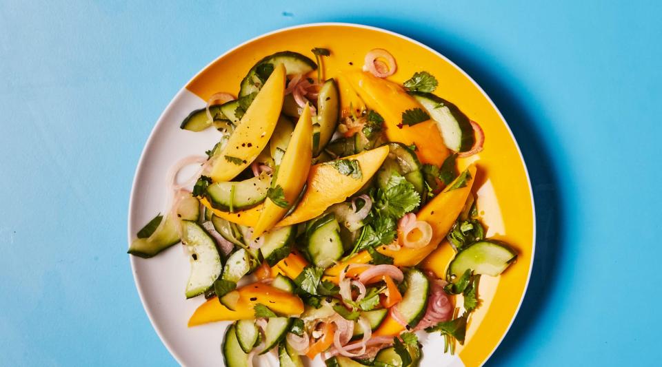 This chow recipe uses both mangoes and cucumbers.