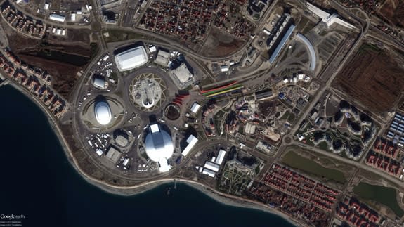 This DigitalGlobe satellite image shows the 2014 Winter Olympics village in Sochi, Russia. This image was collected Jan. 2, 2014.