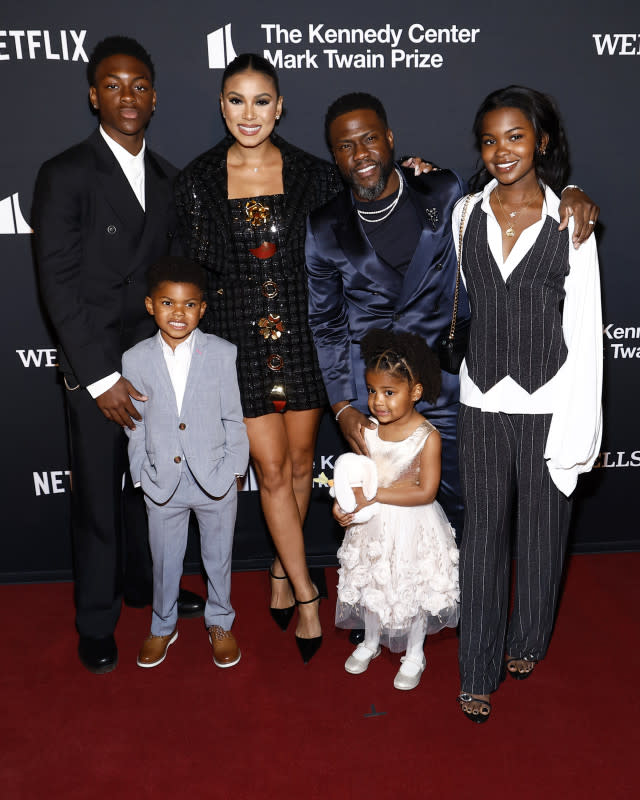 WASHINGTON, DC - MARCH 24: (L-R) Hendrix Hart, Kenzo Hart, Eniko Hart, Kevin Hart, Kaori Hart and Heaven Hart attend the 25th Annual Mark Twain Prize For American Humor at The Kennedy Center on March 24, 2024 in Washington, DC. (Photo by Paul Morigi/Getty Images)<p>Paul Morigi/Getty Images</p>