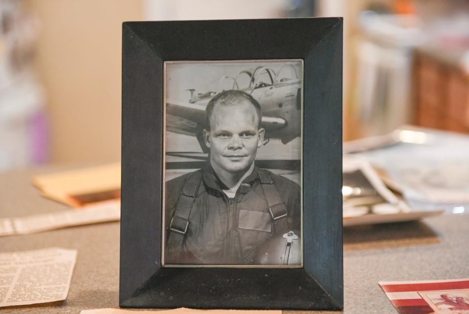 A portrait of U.S. Marine Corps 1st Lt. Gerald Merklinger, who died in a helicopter crash in 1972, in Norway.