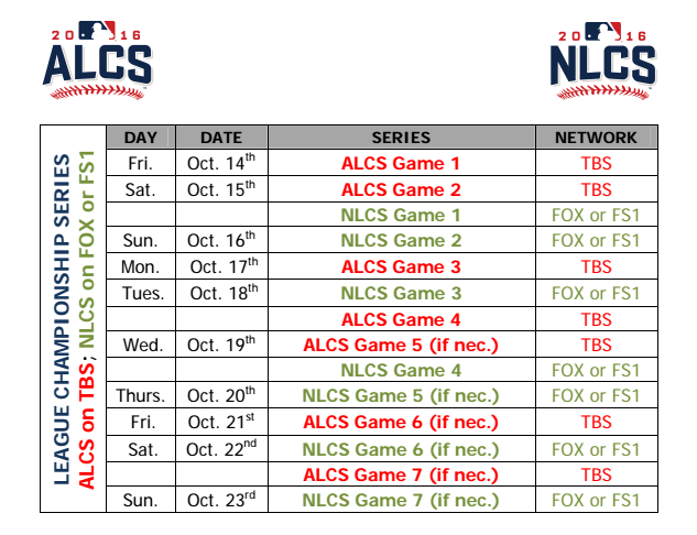 NL and AL Championship schedule.