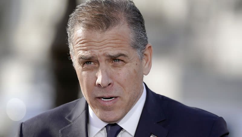 Hunter Biden, son of President Joe Biden, speaks during a news conference outside the Capitol on Wednesday, Dec. 13, 2023, in Washington.