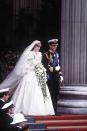 <p>Lady Diana Spencer’s gown had 10,000 pearls and a 25-foot train at her wedding to Prince Charles.</p>