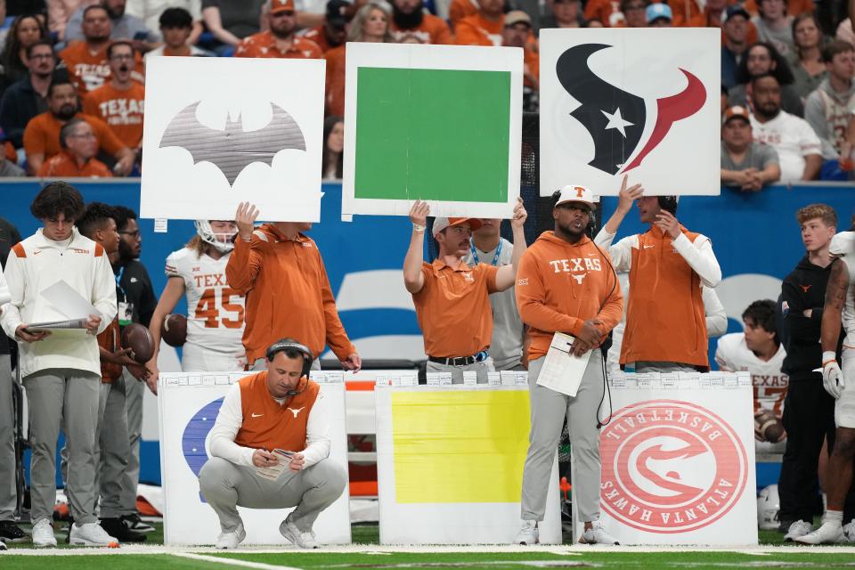 Dec 29, 2022; San Antonio, Texas, USA; Texas Longhorns head coach Steve Sarkisian watches from the sidelines in the first half of the 2022 Alamo Bowl against the Washington Huskies at Alamodome.