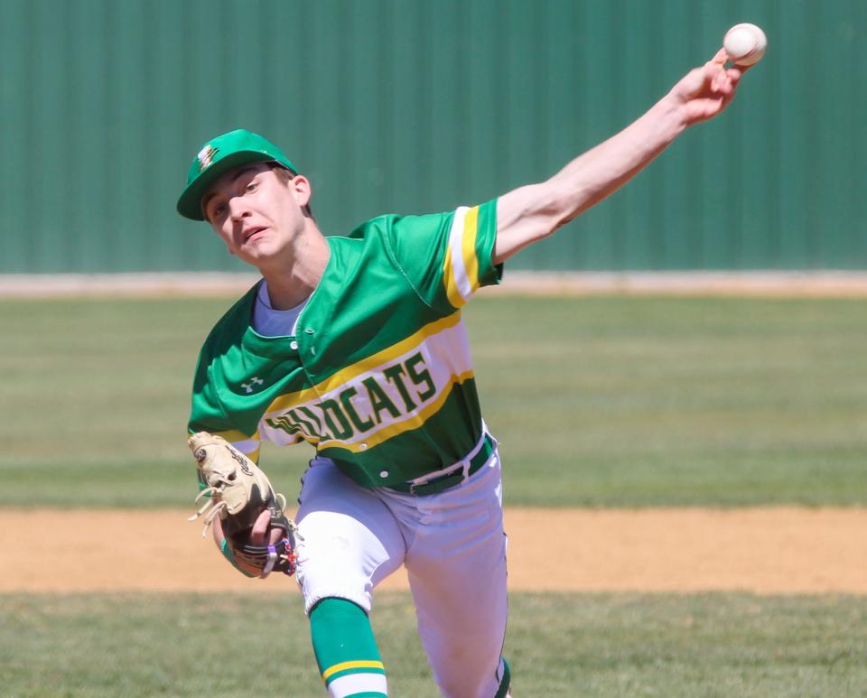 Idalou's Tate Hendley pitches against Shallowater in a District 2-3A game April 1 in Idalou.