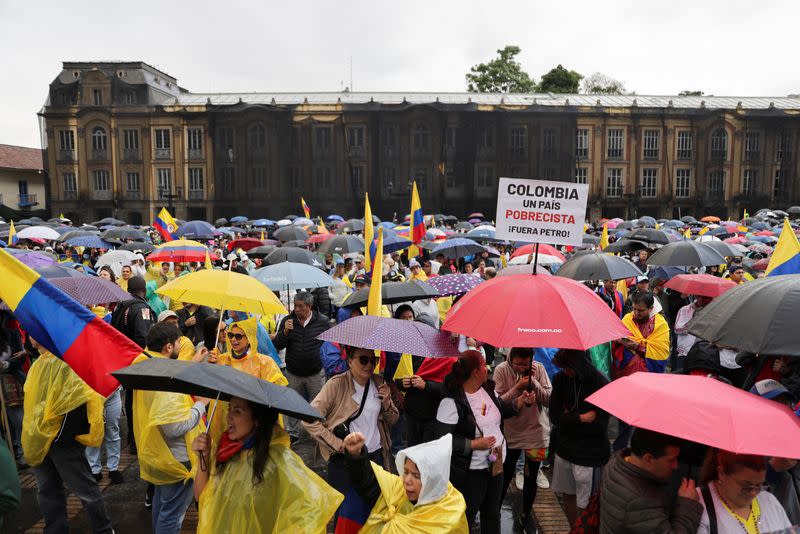 Protest against Colombian President Gustavo Petro's reforms in the health, retirement, employment and prison sectors, in Bogota