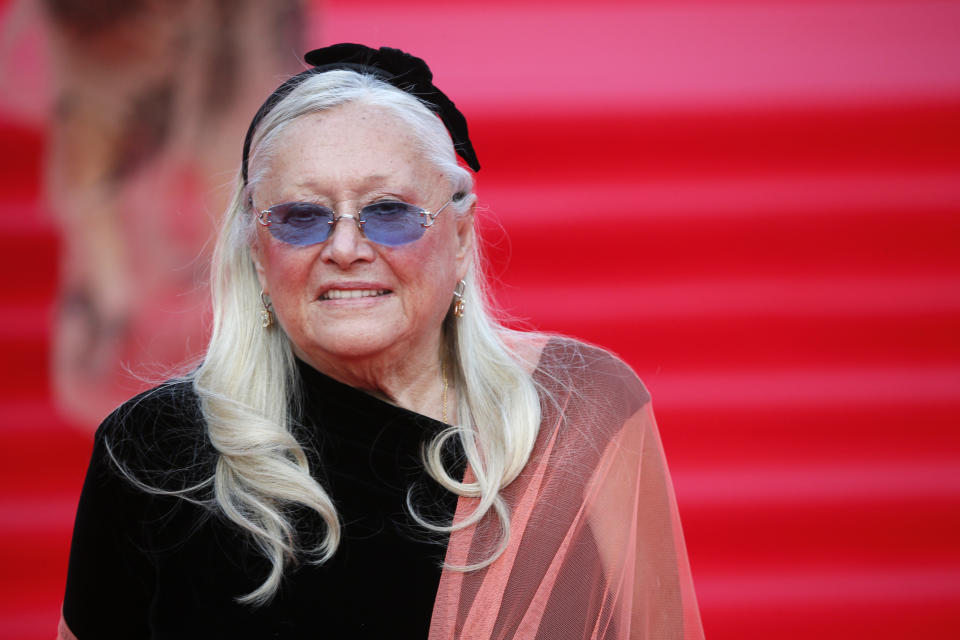 Tatiana Mikhalkova, wife of famous Russian film director Nikita Mikhalkov arrives to the opening ceremony of the 44th Moscow International Film Festival in Moscow, Russia, Friday, Aug. 26, 2022. (AP Photo)