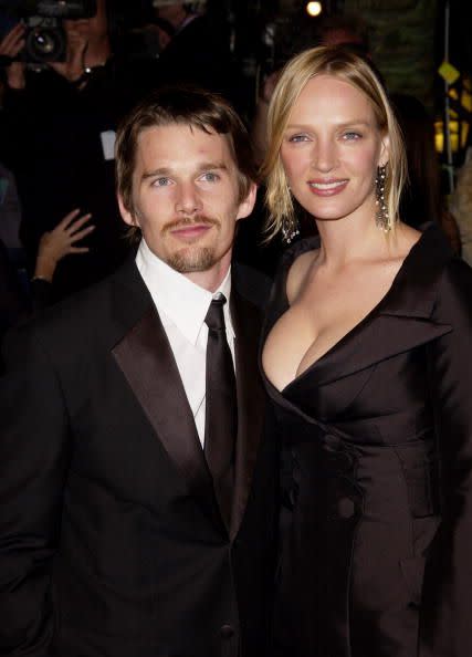 <p>Ethan Hawke: 5' 10"<br>Uma Thurman: 5' 11"</p>