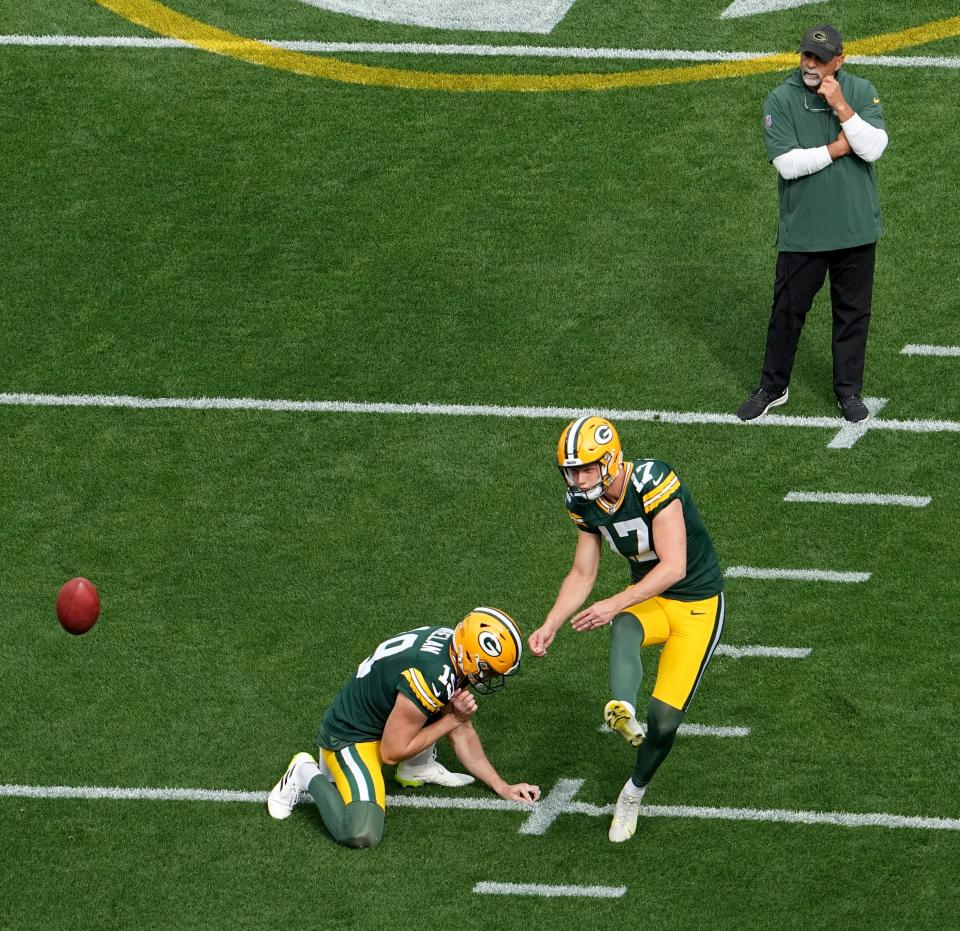 Anders Carlson is the Green Bay Packers' rookie kicker. He's a perfect 5 for 5 on field goals to start his NFL career.