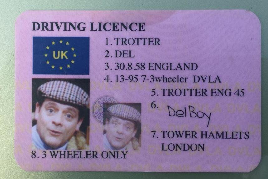 'Bonnet de douche': The fake Del Boy Trotter driving licence: Norfolk and Suffolk Police