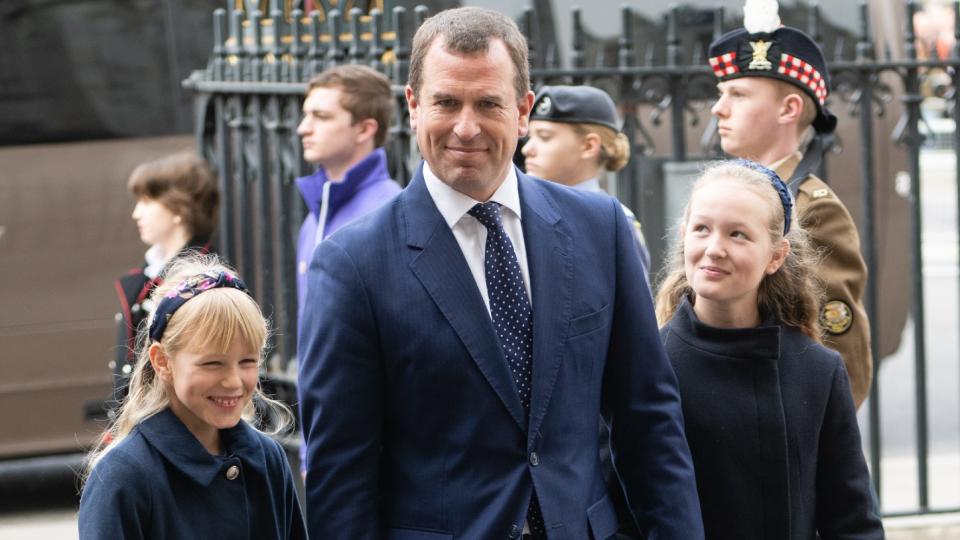 Peter Philips, Savannah Philips and Isla Phillips at the Memorial service for The Duke Of Edinburgh