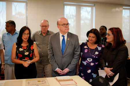 U.S. Congressman James Mcgovern listens to guides during an event at the Ernest Hemingway Museum in Havana, Cuba, March 30, 2019. REUTERS/Alexandre Meneghini