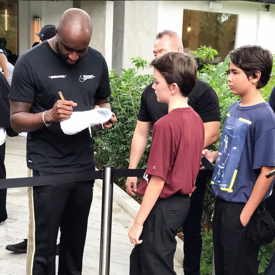 Virgil Abloh of high-end streetwear brand Off-White in Singapore for launch of Nike collaboration. (Photo: Dover Street Market Singapore/Instagram)