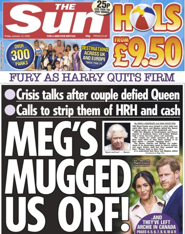 'Meg's mugged us off!' The Sun's front page reads. Source: BBC