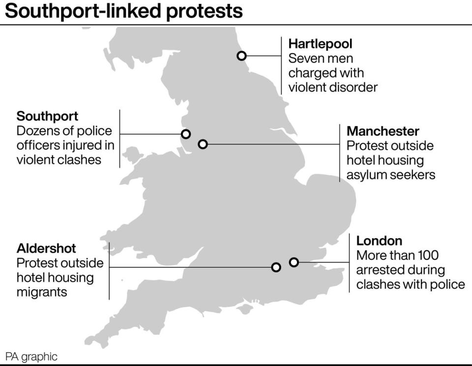 Where protests have taken place so far (PA Graphics)