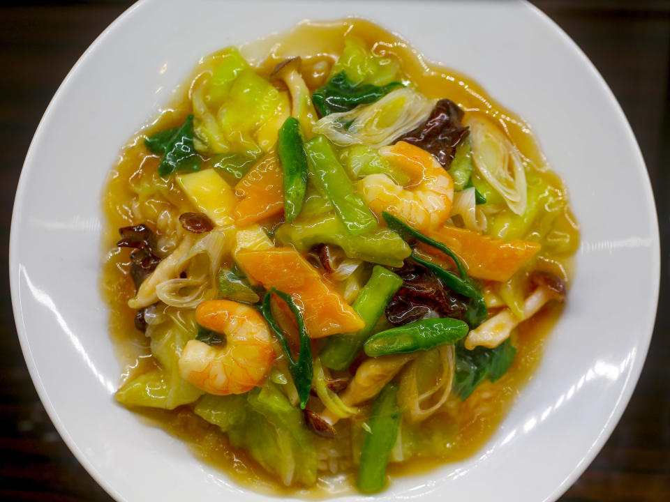 plate of gaifan, a typical popular chinese lunch dish