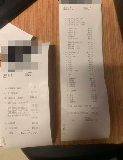 The hospitality worker  in Sydney took to Facebook to complain about not getting a tip from a group who spent nearly $4000.