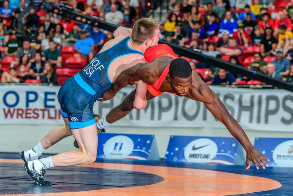 Former Nittany Lion three-time national champ Jason Nolf, pictured in 2019, will compete during the U.S. Olympic Wrestling Team Trials at the Bryce Jordan Center.