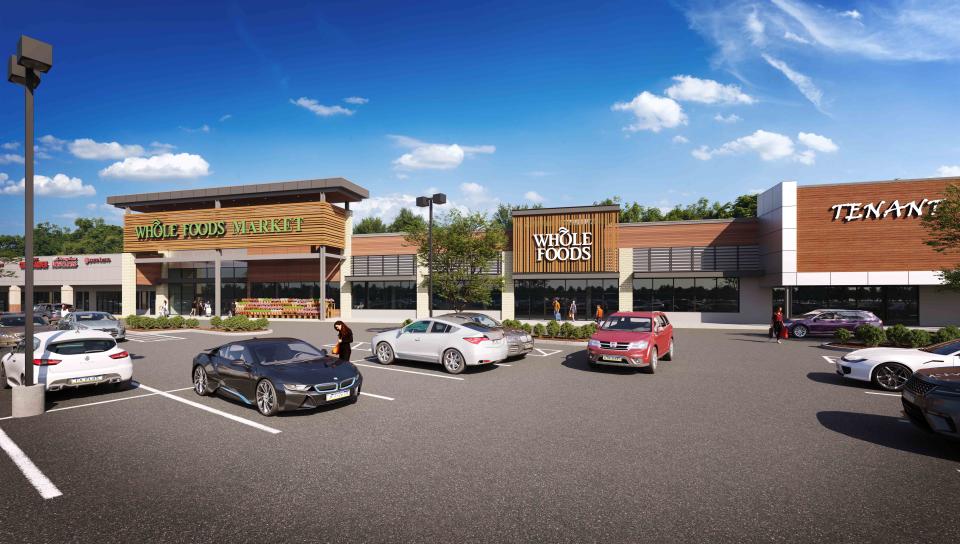 A rendering shows the design of the Whole Foods currently under construction at the Barn Plaza shopping center in Doylestown Township.