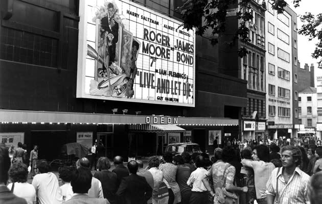 <b>Live And Let Die – 1973</b><br><br> Crowds gathered at the Odeon in Leicester Square for the premiere of Roger Moore’s first outing as Bond. <br><br> (Copyright: REX)