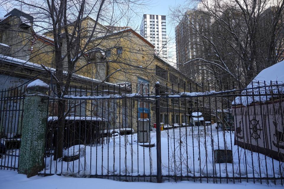 A view of closed nightclub "Mutabor" on the former territory of the Machine-Building Plant where a party late December provoked a great public scandal in Moscow, Russia, Wednesday, Jan. 10, 2024. A court in Moscow on Wednesday turned back a class-action lawsuit against a Russian TV presenter that sought $11 million in moral damages for her hosting a party where guests were encouraged to show up wearing next to nothing. (AP Photo/Alexander Zemlianichenko)
